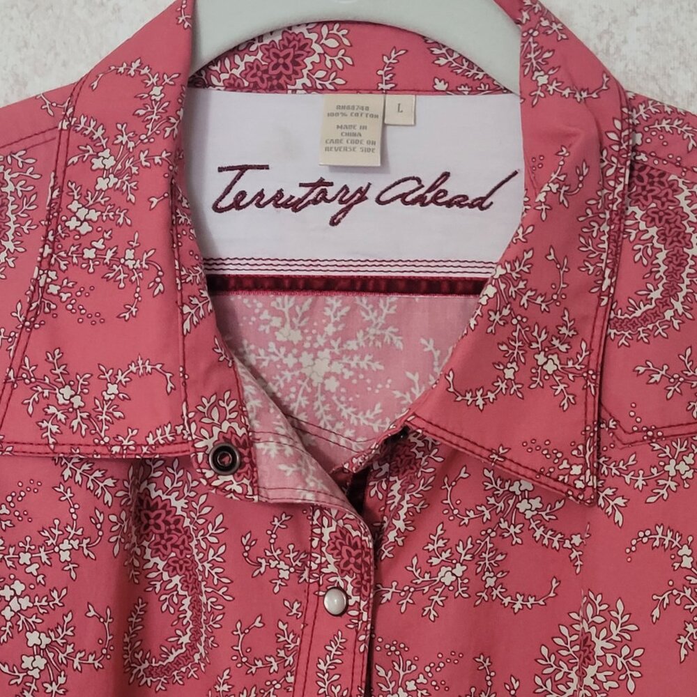 Pink Paisley Shirt Western Style Snap Buttons Territory Ahead Long Sleeve Size L